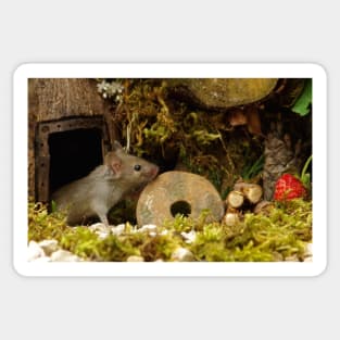 little mouse in a log pile house Sticker